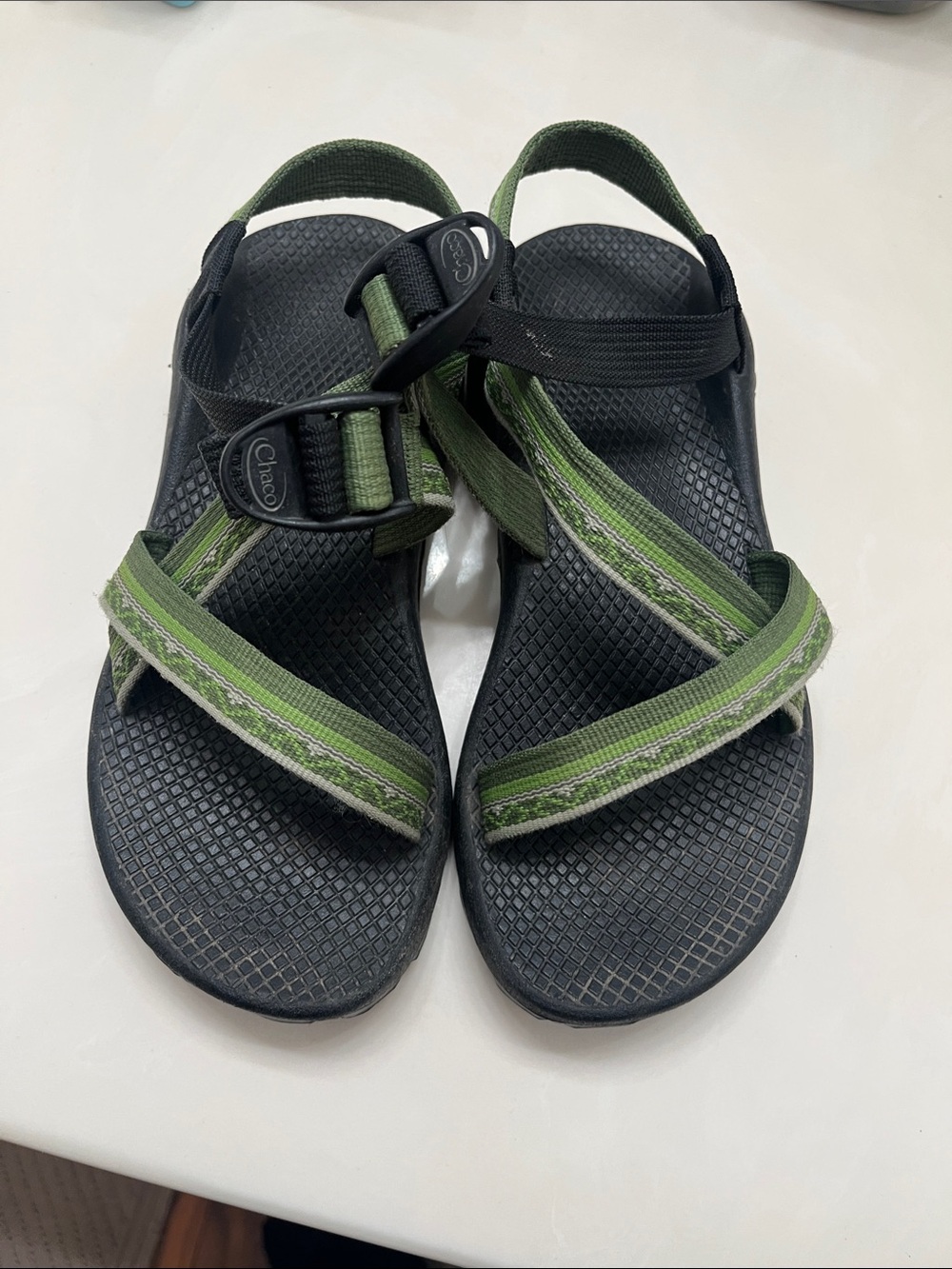 Chaco Black Sandals with Green Straps